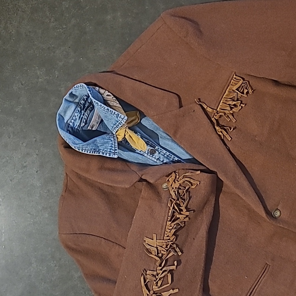 VTG WESTERN WOOL FRINGE TASSEL TOFFEE BROWN BLAZER JACKET